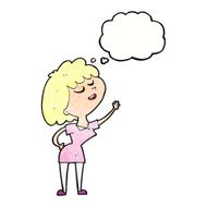 cartoon happy woman about to speak with thought bubble N11
