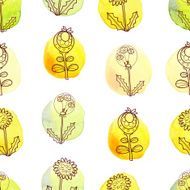 seamless pattern with flowers on watercolor background N6