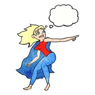 cartoon superhero woman pointing with thought bubble N11