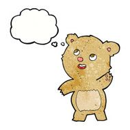 cartoon cute waving teddy bear with thought bubble N3