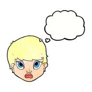 cartoon sulking woman with thought bubble N10