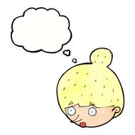 cartoon surprised woman&#039;s face with thought bubble N10