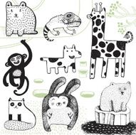 Giraffe rabbit polar bear monkey dog bear and chameleon