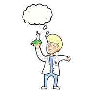 cartoon happy scientist with thought bubble N11
