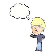 cartoon shocked man pointing with thought bubble N11