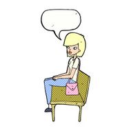 cartoon woman sitting on bench with speech bubble N12