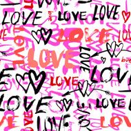 Pattern with hand painted words love N6