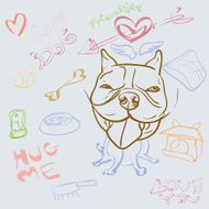Doodle drawing of dog and accessory
