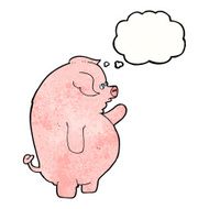 cartoon fat pig with thought bubble N6