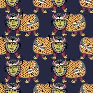 ethnic seamless pattern fabric with unusual tribal animal N21