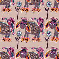 ethnic seamless pattern fabric with unusual tribal animal N22