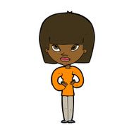 cartoon woman gesturing at herself N14
