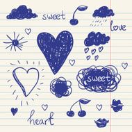vector set of chalk doodles cloud hearts laurel wreath N4