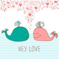 Concept romantic card with cute whales N2