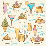 Set of ice cream Line drawing drinks