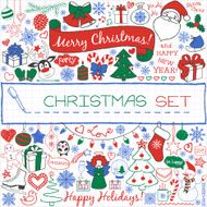 Doodle Christmas season icons and vintage graphic elements