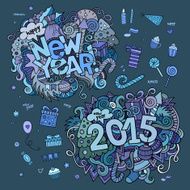 2015 and New Year hand lettering doodles elements N2