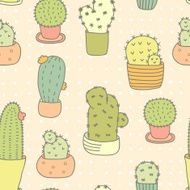 Cute doodle pattern with cactuses