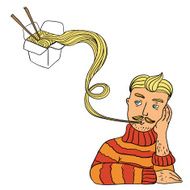 The man eats noodles (vector)