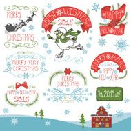 Vintage Christmas New Year Calligraphic badges set eps