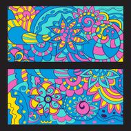 Doodle style cards with colorful elements Vector illustration