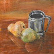 still life with fruits and mug