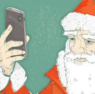 portrait of santa claus with cell phone