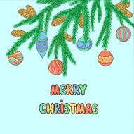 Christmas background with Balls Hanging on a tree branch