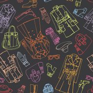 Females outerwear accessories seamless pattern Outline Sketchy