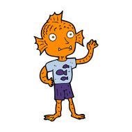 cartoon waving fish boy N16