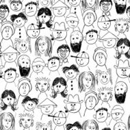 Vector seamless hand-drawn pattern crowd of people
