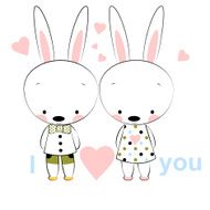 Card of love two bunnies with pink hearst