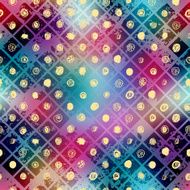 Grunge mosaic on blur background and doodles dots