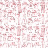 Gift box seamless pattern Outline Doodle