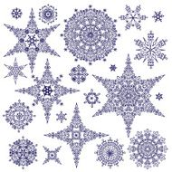 Silhouette Snowflakes set Winter Vector doodles