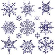 Silhouette Snowflakes set Winter doodles Vector