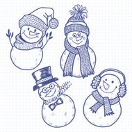 Four cute snowman Vector illustration sketch Isolated