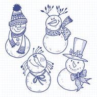 Four cute snowman Vector illustration sketch Isolated N2