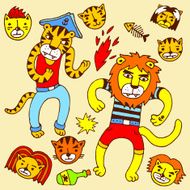 Lion and tiger pirates Vector illustration