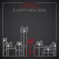 Vector simple line drawing christmas card presents