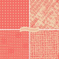 set of doodle patterns on retro red background