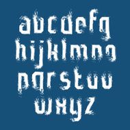 Lowercase white graffiti letters drawn with ink brush acrylic