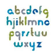 Vector bright cartoon font handwritten watercolor letters