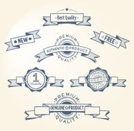 Hand drawn Quality retro labels and ribbons