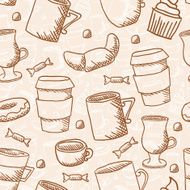 Vector seamless sketchy doodle style coffee cups and mugs backgr N2
