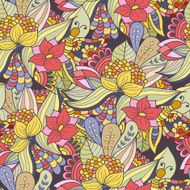 Vector hand-drawn floral seamles pattern abstract leaves and flowers