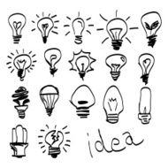 doodles set of Hand-drawn light bulbs symbol ideas