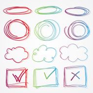 colorful hand drawn frames and cloud bubble doodles