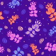 Dark blue seamless pattern with colorful imaginary flowers