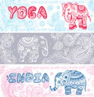 Vintage set of banners with ethnic elephants N2